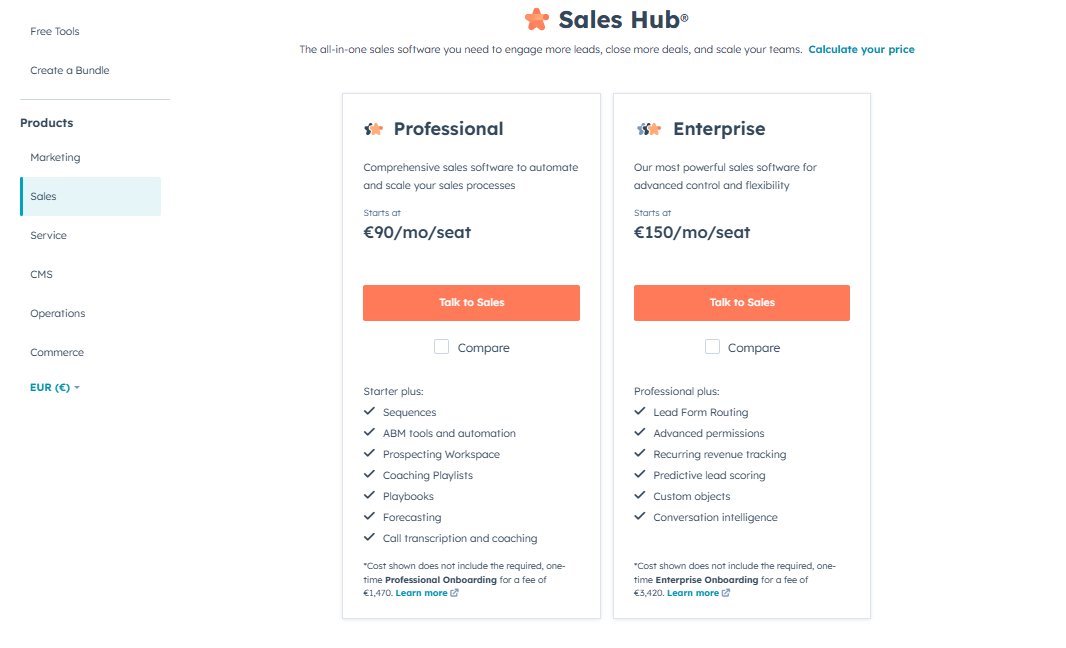 HubSpot Pricing Professional & Enterprise